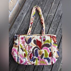 Vintage Indian Hand Beaded Seed Bead Floral Bag Cottage Whimsigoth Coquette